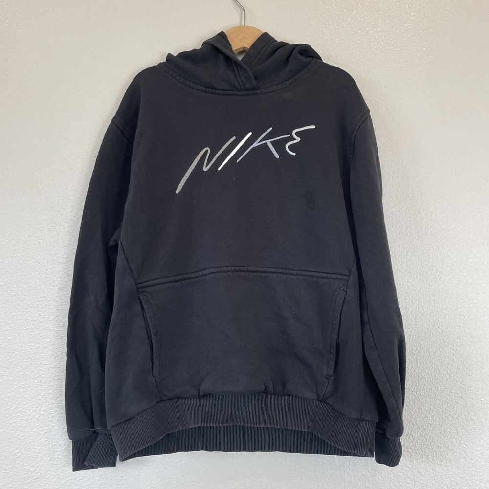 Nike Youth Embroidered Art Logo Hoodie Black Long sleeve Sweatshirt Size Medium‎